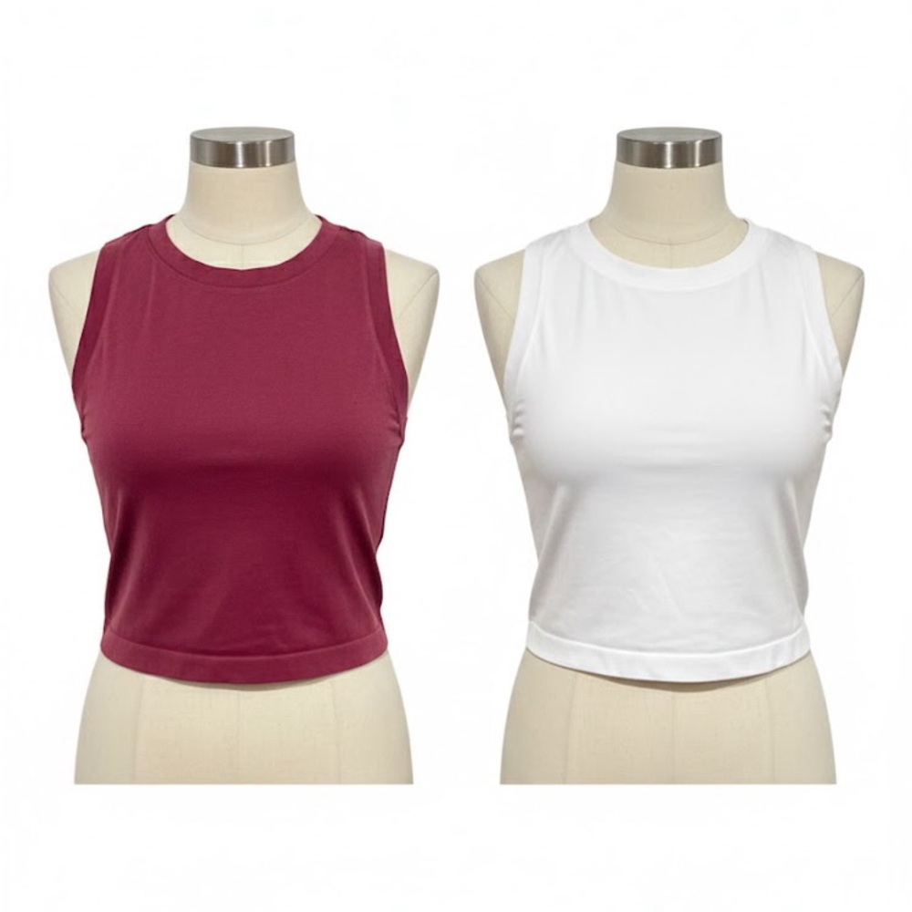 Aura Burgundy and White High-Neck Crop Muscle Tank Duo